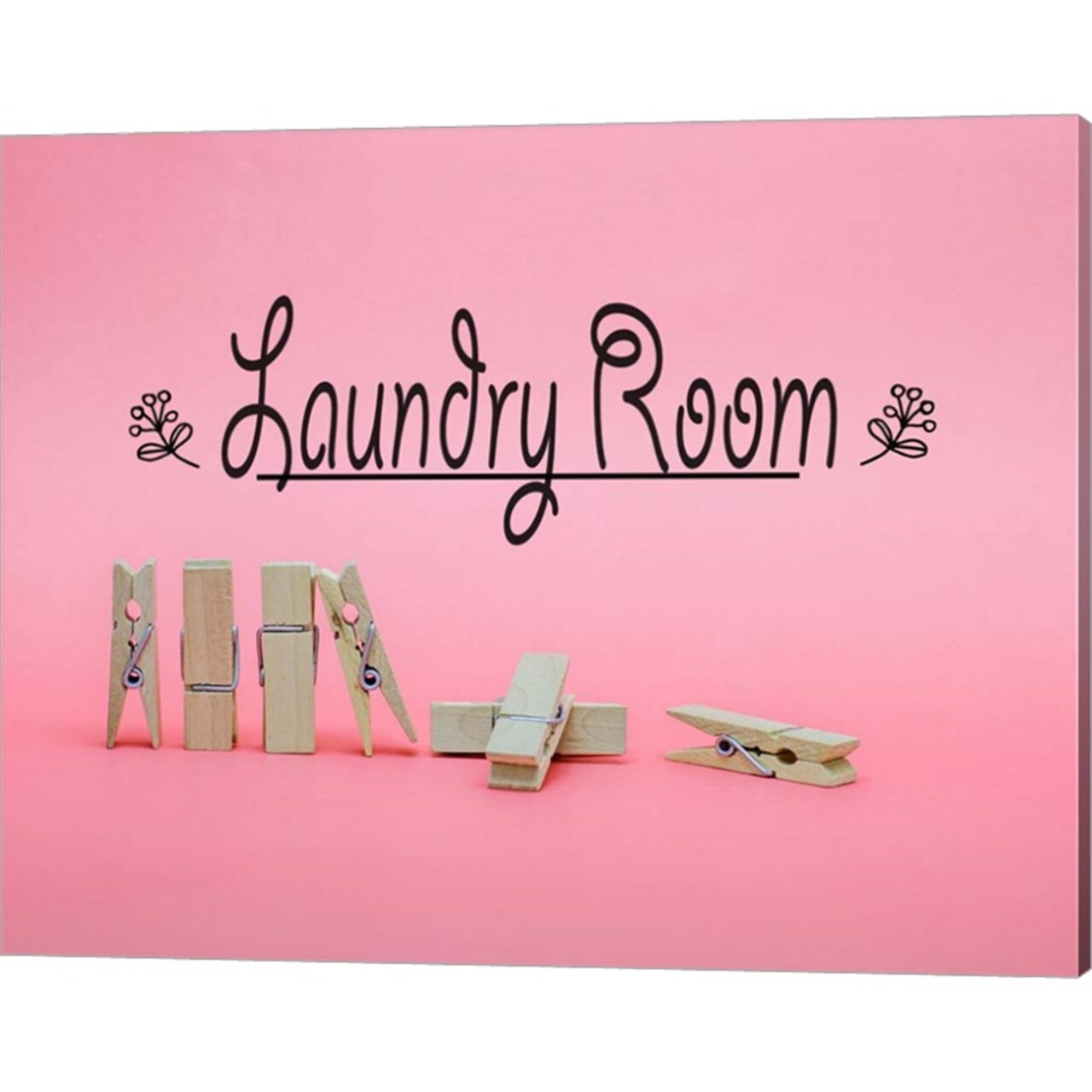 Laundry Room Sign Clothespins Pink Background by Color Me Happy 20" x 16" Canvas Wall Art